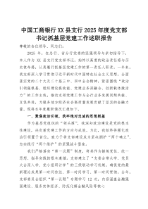 中国工商银行XX县支行2025年度党支部书记抓基层党建工作述职报告(资料)