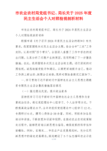 市农业农村局党组书记、局长关于2025年度民主生活会个人对照检视剖析材料