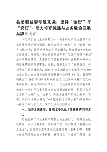 县纪委监委专题党课：坚持“做好”与“说好”，助力培育党建与业务融合发展品牌(资料)