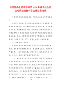 市国资委党委领导班子2025年度民主生活会对照检查材料含会前准备情况