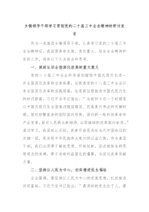 乡镇领导干部学习贯彻党的二十届三中全会精神的研讨发言