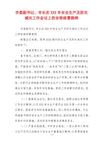 市委副书记、市长在XXX市安全生产及防灾减灾工作会议上的安排部署提纲