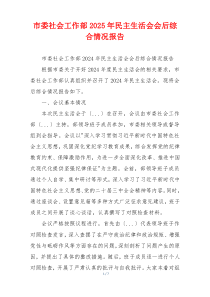 市委社会工作部2025年民主生活会会后综合情况报告