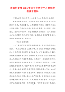 市政协委员2025年民主生活会个人对照检查发言材料