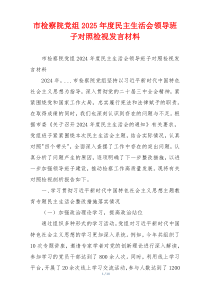 市检察院党组2025年度民主生活会领导班子对照检视发言材料