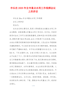 市长在2025年全市重点水利工作视频会议上的讲话