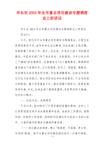 市长在2025年全市重点项目建设专题调度会上的讲话