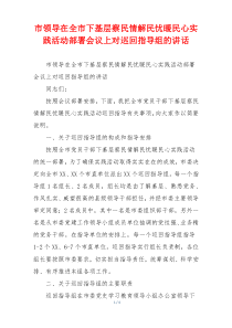 市领导在全市下基层察民情解民忧暖民心实践活动部署会议上对巡回指导组的讲话