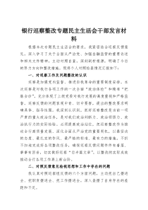 银行巡察整改专题民主生活会干部发言材料(资料)