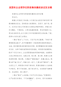 某国有企业领导任职前集体廉政谈话发言稿