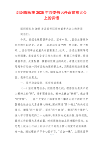 组织部长在2025年县委书记任命宣布大会上的讲话