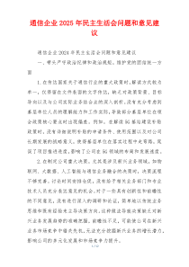 通信企业2025年民主生活会问题和意见建议