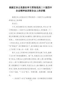 高新区非公党委在学习贯彻党的二十届四中全会精神宣讲报告会上的讲稿
