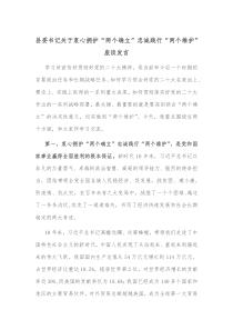 县委书记关于衷心拥护两个确立忠诚践行两个维护座谈发言