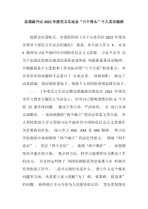 县委副书记20XX年度民主生活会六个带头个人发言提纲