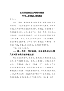 在某某县全国文明城市建设专项工作会议上的讲话(材料)