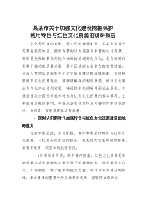 某某市关于加强文化建设挖掘保护利用特色与红色文化资源的调研报告(材料)