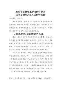 理论中心组专题学习研讨会上关于安全生产工作的研讨发言(材料)