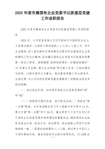 2025年度市属国有企业党委书记抓基层党建工作述职报告