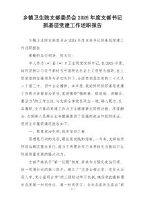 乡镇卫生院支部委员会2025年度支部书记抓基层党建工作述职报告