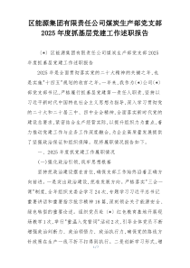 区能源集团有限责任公司煤炭生产部党支部2025年度抓基层党建工作述职报告
