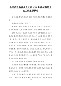 县纪委监委机关党支部2025年度抓基层党建工作述职报告