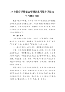 XX市医疗保障基金管理突出问题专项整治工作情况报告(整理)