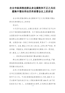 在全市纵深推进群众身边腐败和不正之风问题集中整治再动员再部署会议上的讲话