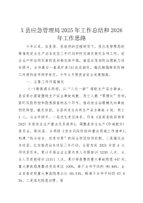 X县应急管理局2025年工作总结和2026年工作思路(整理)