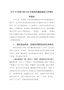 关于XX市审计局2025年度党风廉政建设工作情况的报告(整理)