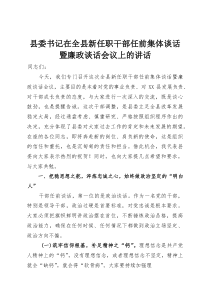 县委书记在全县新任职干部任前集体谈话暨廉政谈话会议上的讲话(整理)