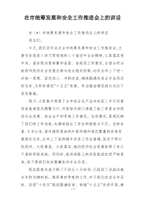在市统筹发展和安全工作推进会上的讲话