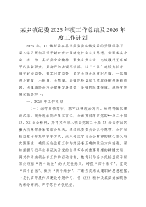 某乡镇纪委2025年度工作总结及2026年度工作计划(整理)