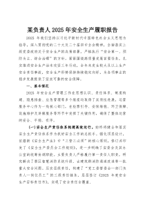 某负责人2025年安全生产履职报告(整理)