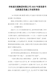 市轨道交通集团有限公司2025年度党委书记抓基层党建工作述职报告
