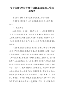 省公安厅2025年度书记抓基层党建工作述职报告