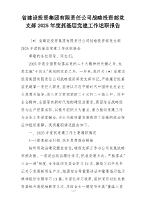 省建设投资集团有限责任公司战略投资部党支部2025年度抓基层党建工作述职报告