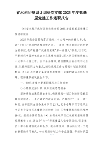 省水利厅规划计划处党支部2025年度抓基层党建工作述职报告