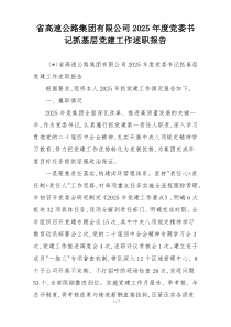 省高速公路集团有限公司2025年度党委书记抓基层党建工作述职报告