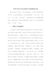 市审计局关于机关党建工作进展情况汇报