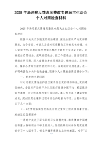(整理)2025年局巡察反馈意见整改专题民主生活会个人对照检查材料