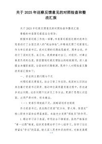 (整理)关于2025年巡察反馈意见的对照检查和整改汇报