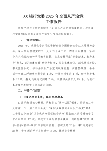 银行党委2025年全面从严治党工作报告