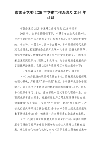 (整理)市国企党委2025年党建工作总结及2026年计划