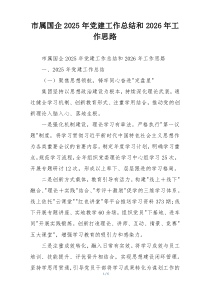 (整理)市属国企2025年党建工作总结和2026年工作思路