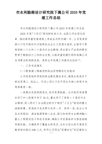 (整理)市水利勘测设计研究院下属公司2025年党建工作总结