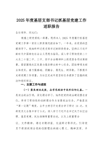 2025年度基层支部书记抓基层党建工作述职报告