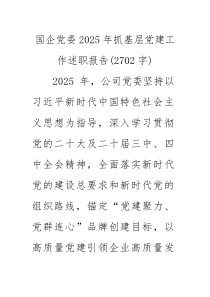 国企党委2025年抓基层党建工作述职报告（2702字）