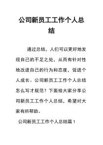 (新编)公司新员工工作个人总结