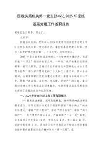 (新编)区税务局机关第一党支部书记2025年度抓基层党建工作述职报告